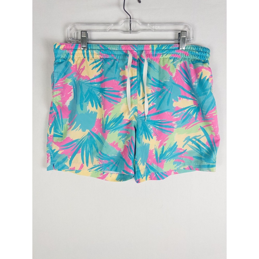 Chubbies Swim Trunks Mens M Pink Blue Tropical Palm Print 5.5in Lined Shorts